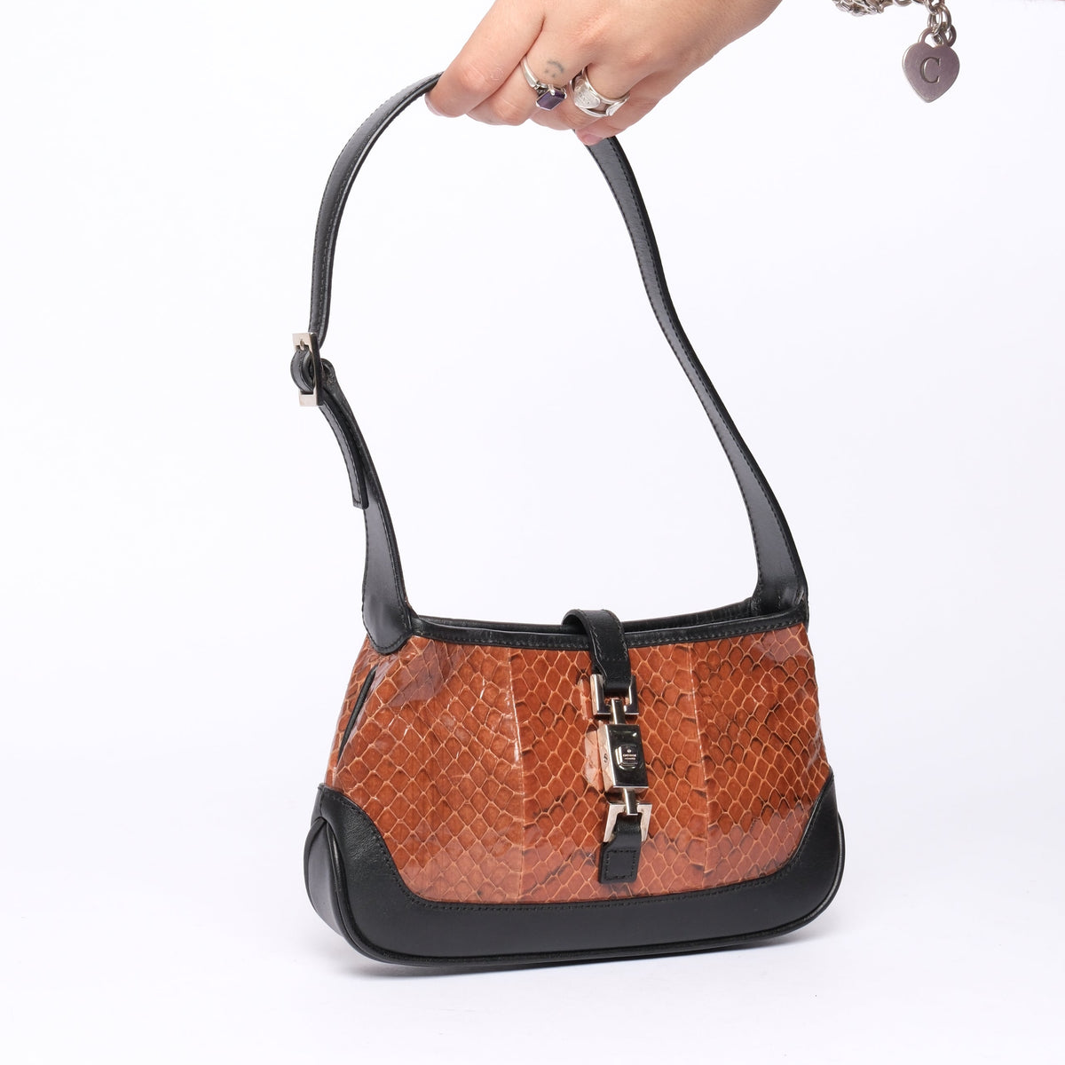 Gucci Brown & Black Snakeskin Leather Mini Jackie Shoulder Bag