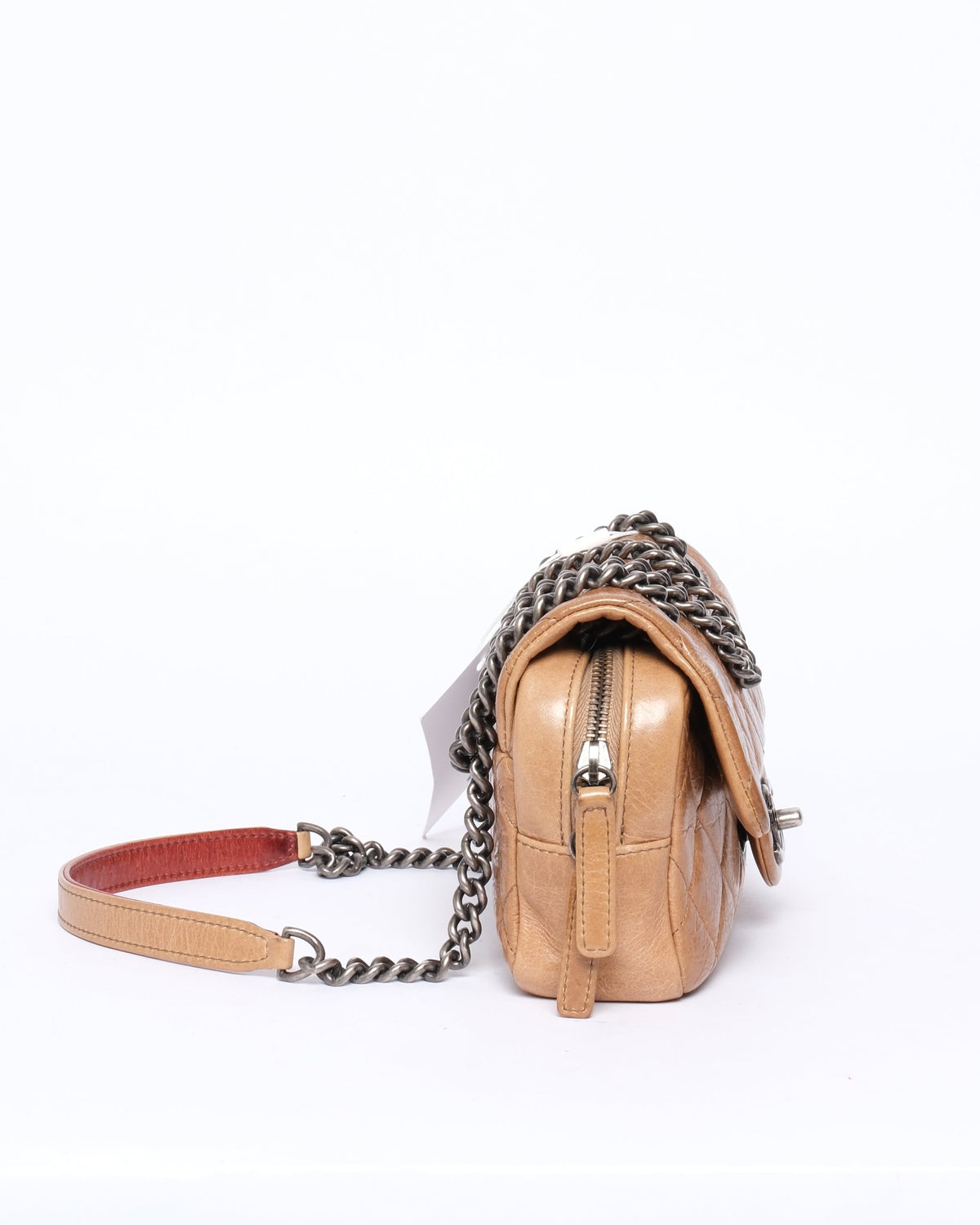 Chanel Tan Leather Small Zip Camera Flap Bag