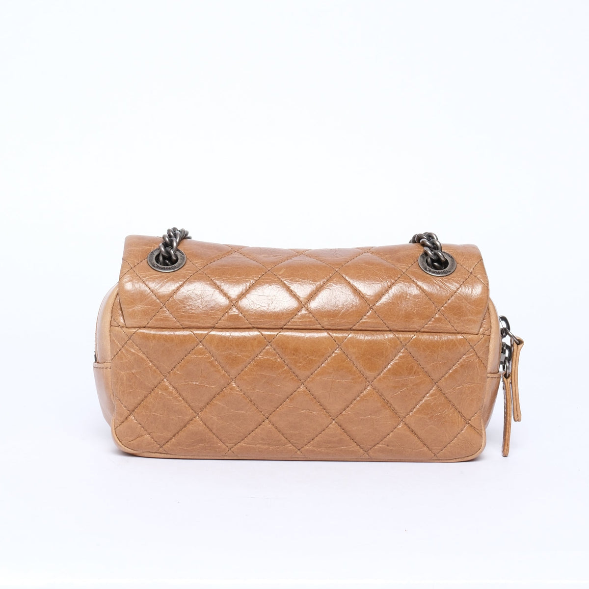 Chanel Tan Leather Small Zip Camera Flap Bag