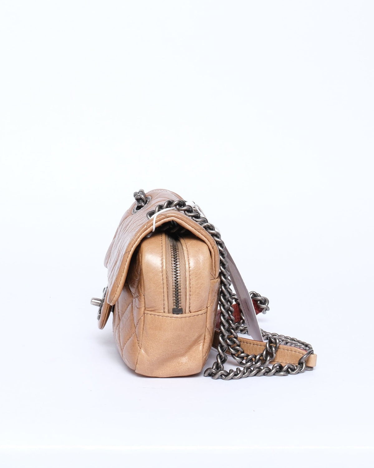 Chanel Tan Leather Small Zip Camera Flap Bag