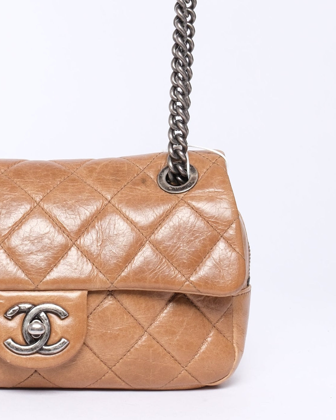 Chanel Tan Leather Small Zip Camera Flap Bag