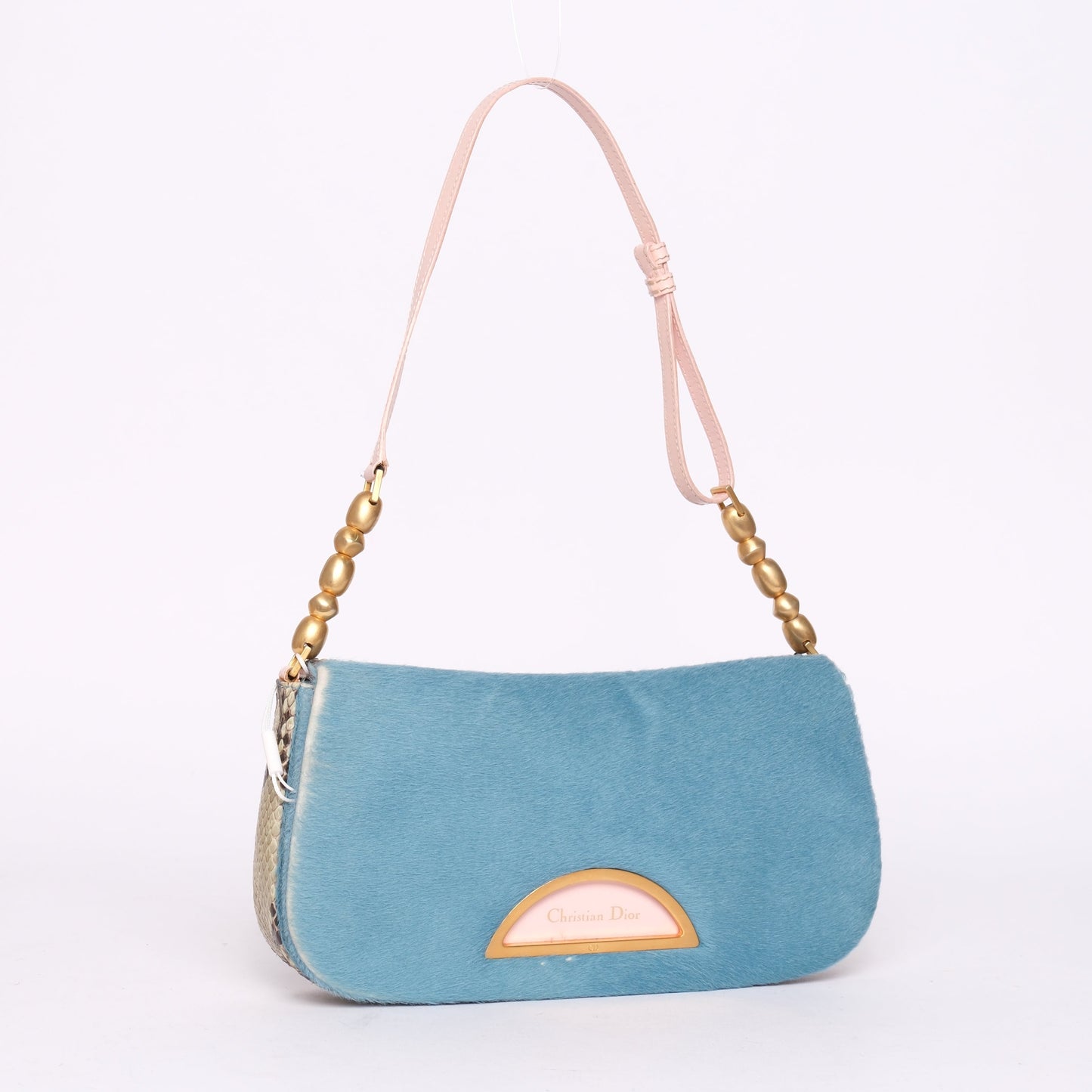 Christian Dior Blue & Pink Ponyhair and Snakeskin Malice Bag