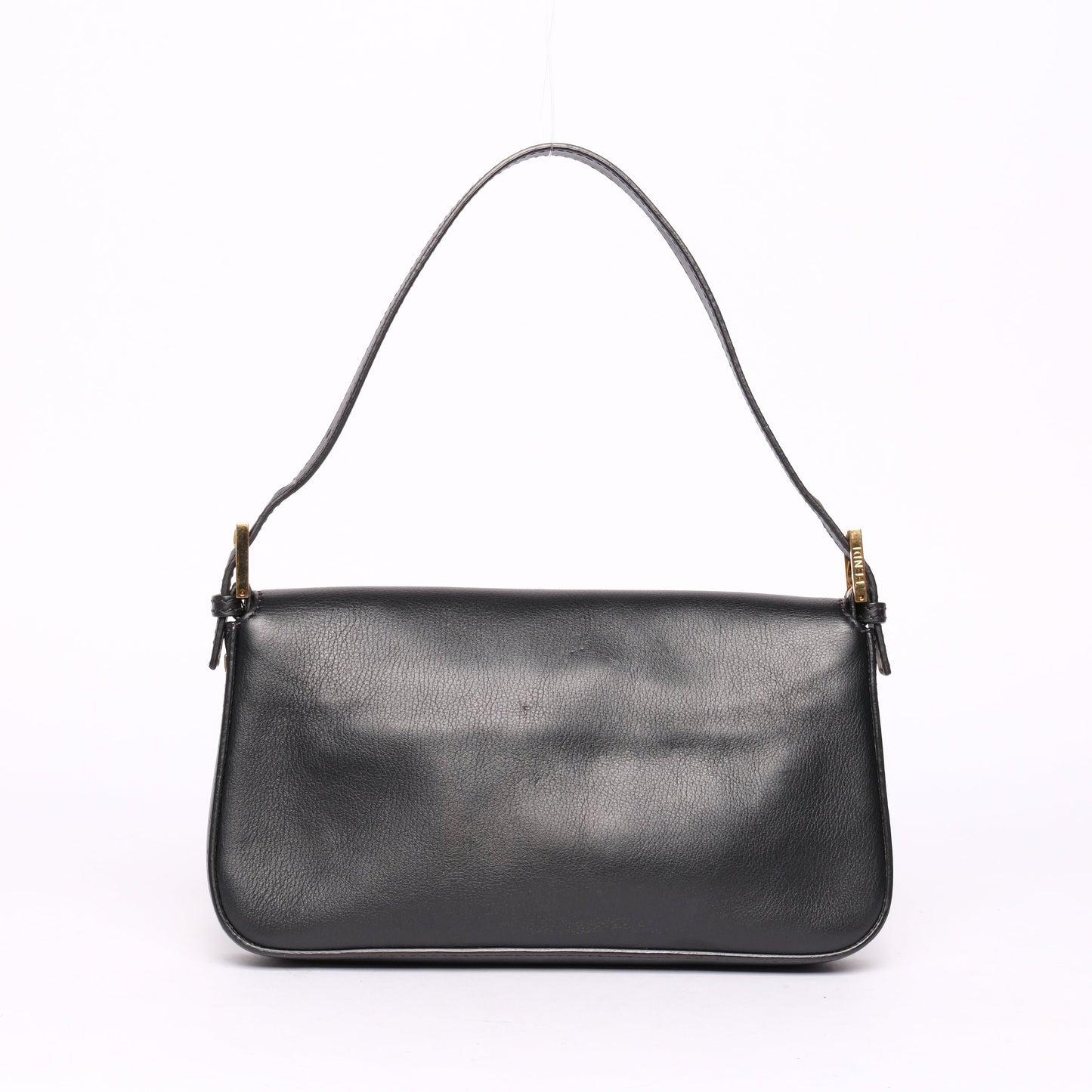 Fendi Black Leather Flat Flap Baguette Shoulder Bag