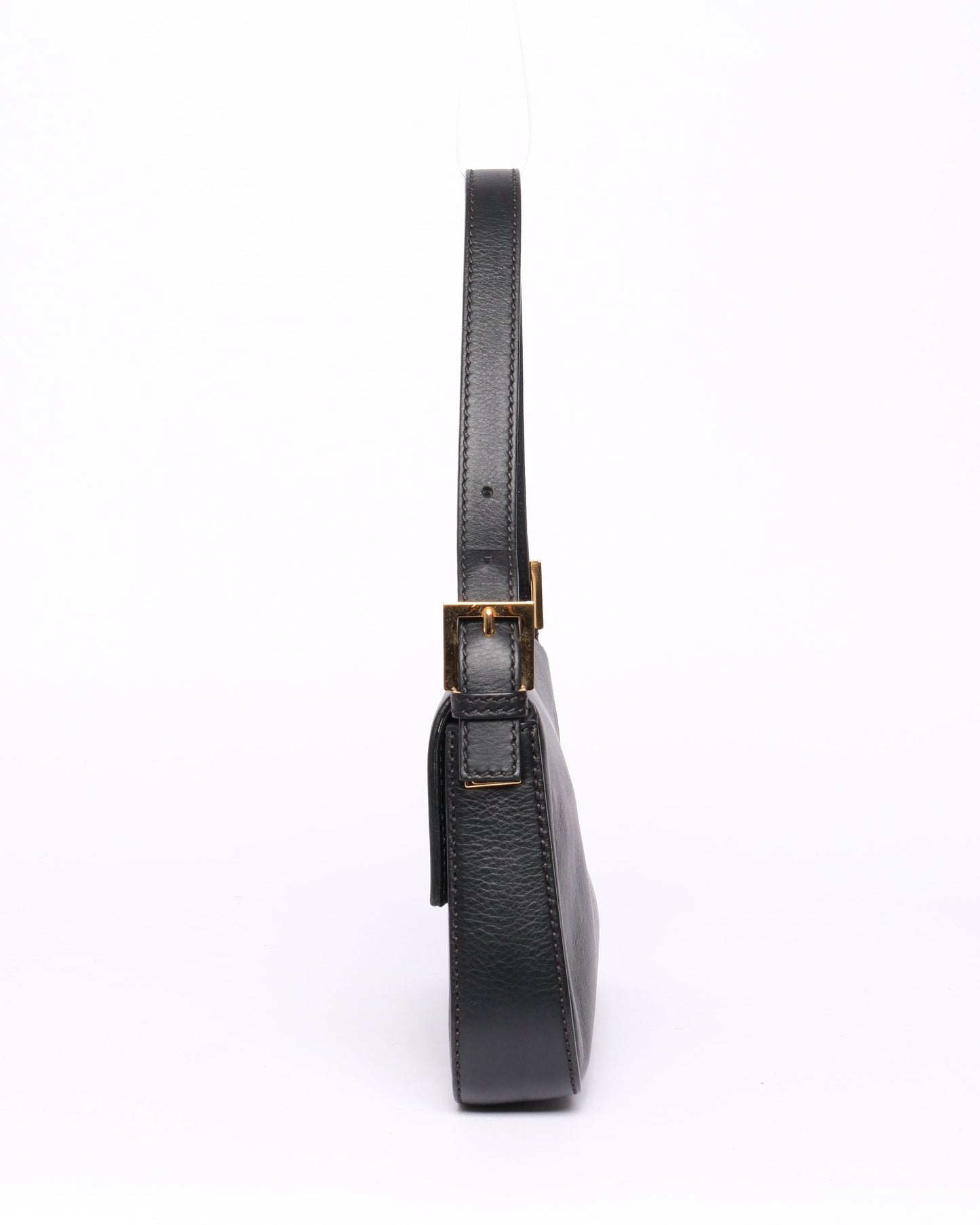 Fendi Black Leather Flat Flap Baguette Shoulder Bag