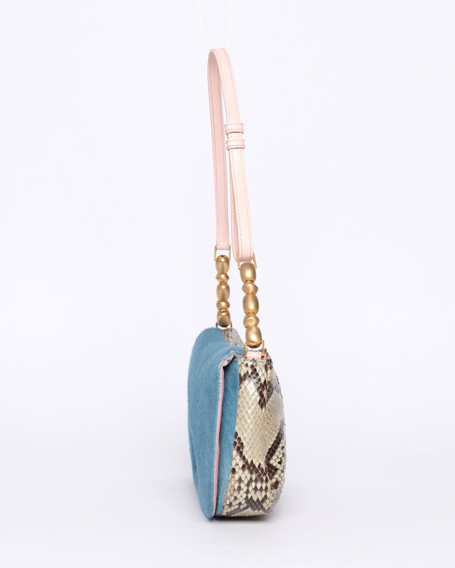 Christian Dior Blue & Pink Ponyhair and Snakeskin Malice Bag