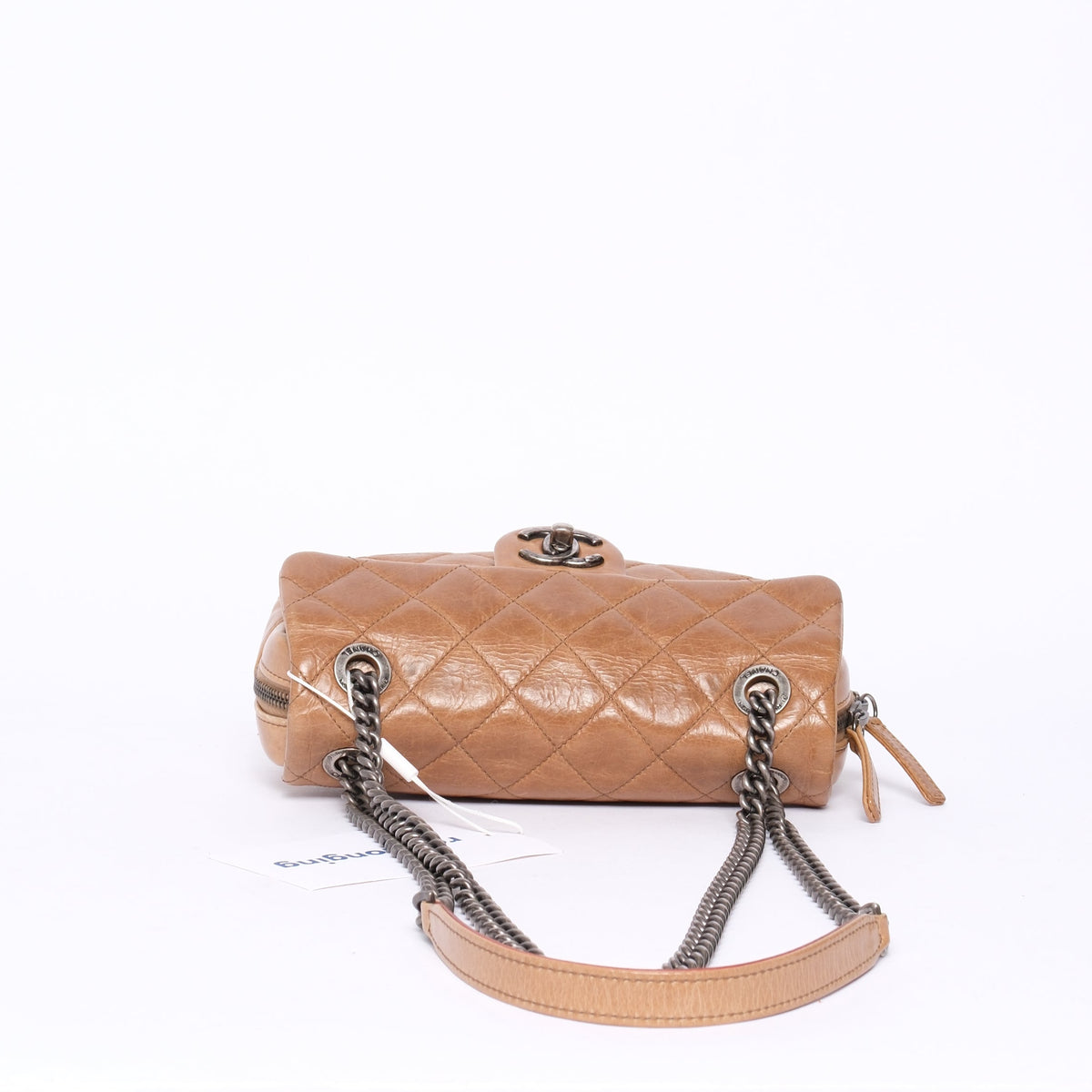 Chanel Tan Leather Small Zip Camera Flap Bag