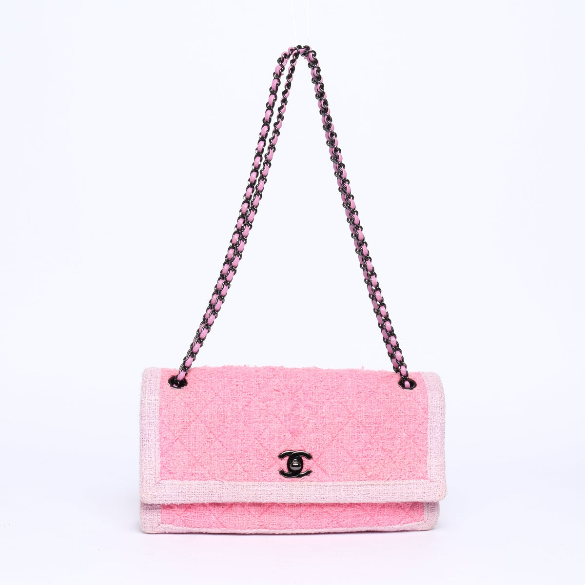 Chanel Pink & Lilac Tweed Quilted Accordion Flap