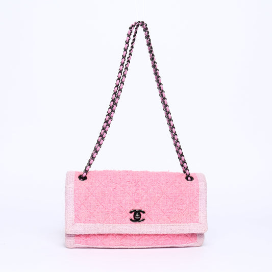 Chanel Pink & Lilac Tweed Quilted Accordion Flap