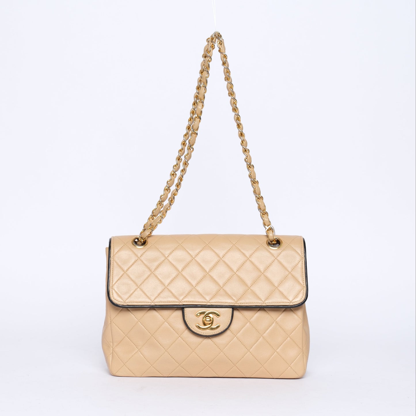Chanel Beige Quilted Lambskin 24KGP Matelassé Flap