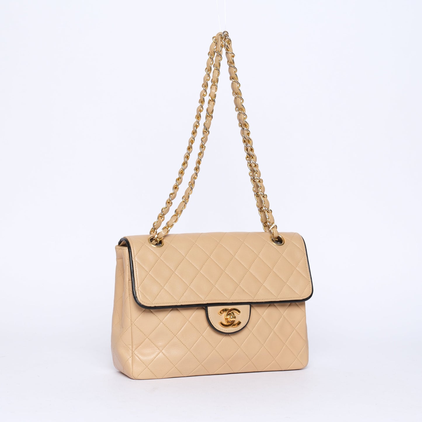 Chanel Beige Quilted Lambskin 24KGP Matelassé Flap