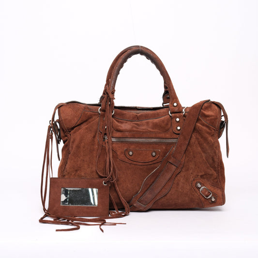 Balenciaga Brown Suede Small City Bag