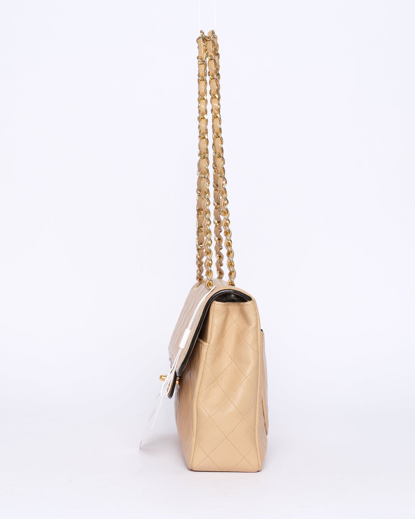 Chanel Beige Quilted Lambskin 24KGP Matelassé Flap
