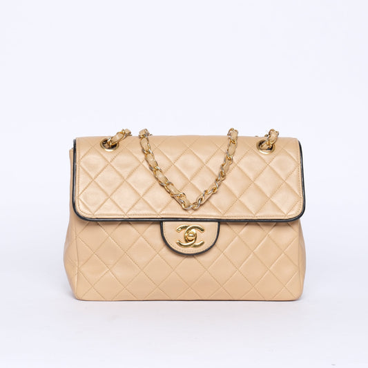 Chanel Beige Quilted Lambskin 24KGP Matelassé Flap