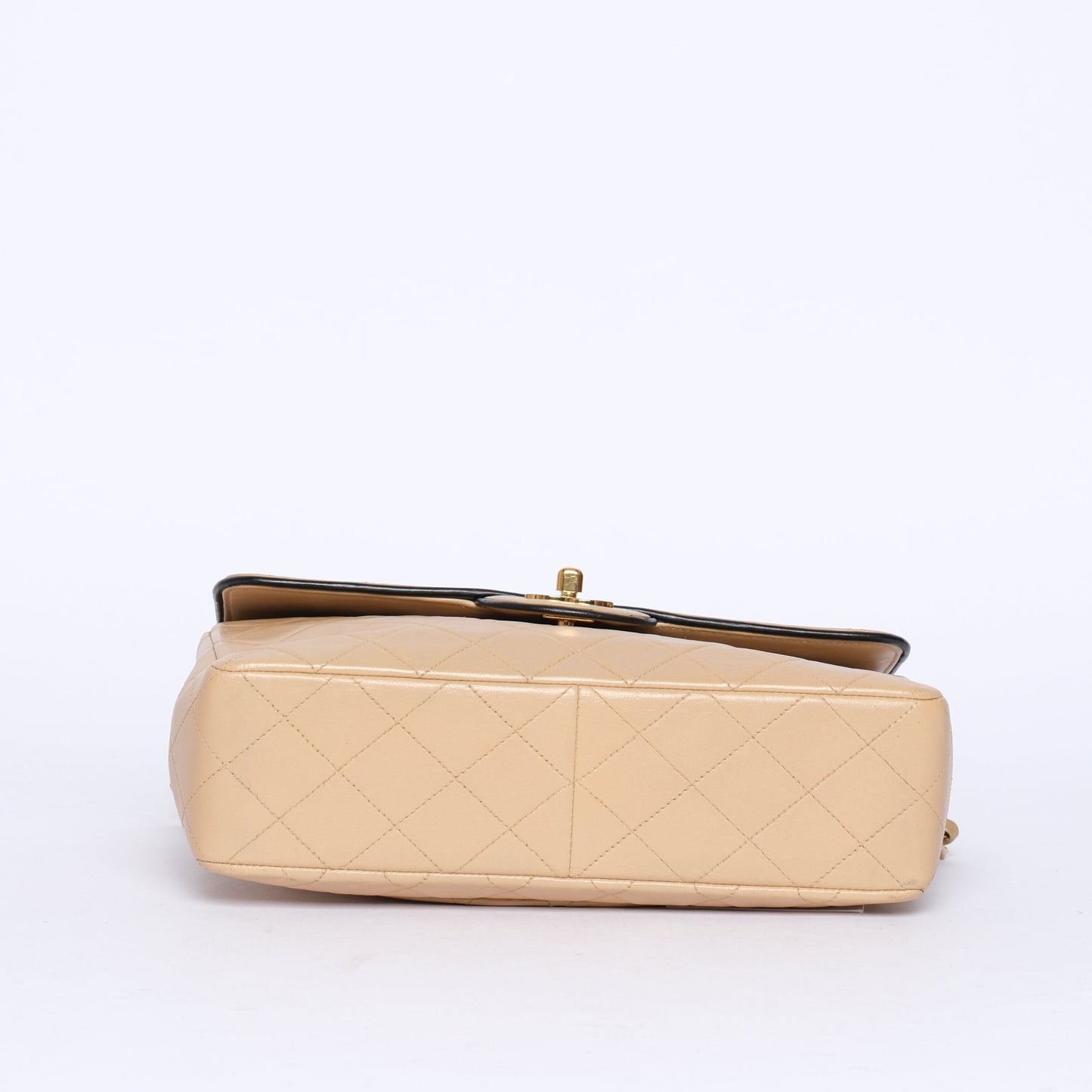 Chanel Beige Quilted Lambskin 24KGP Matelassé Flap