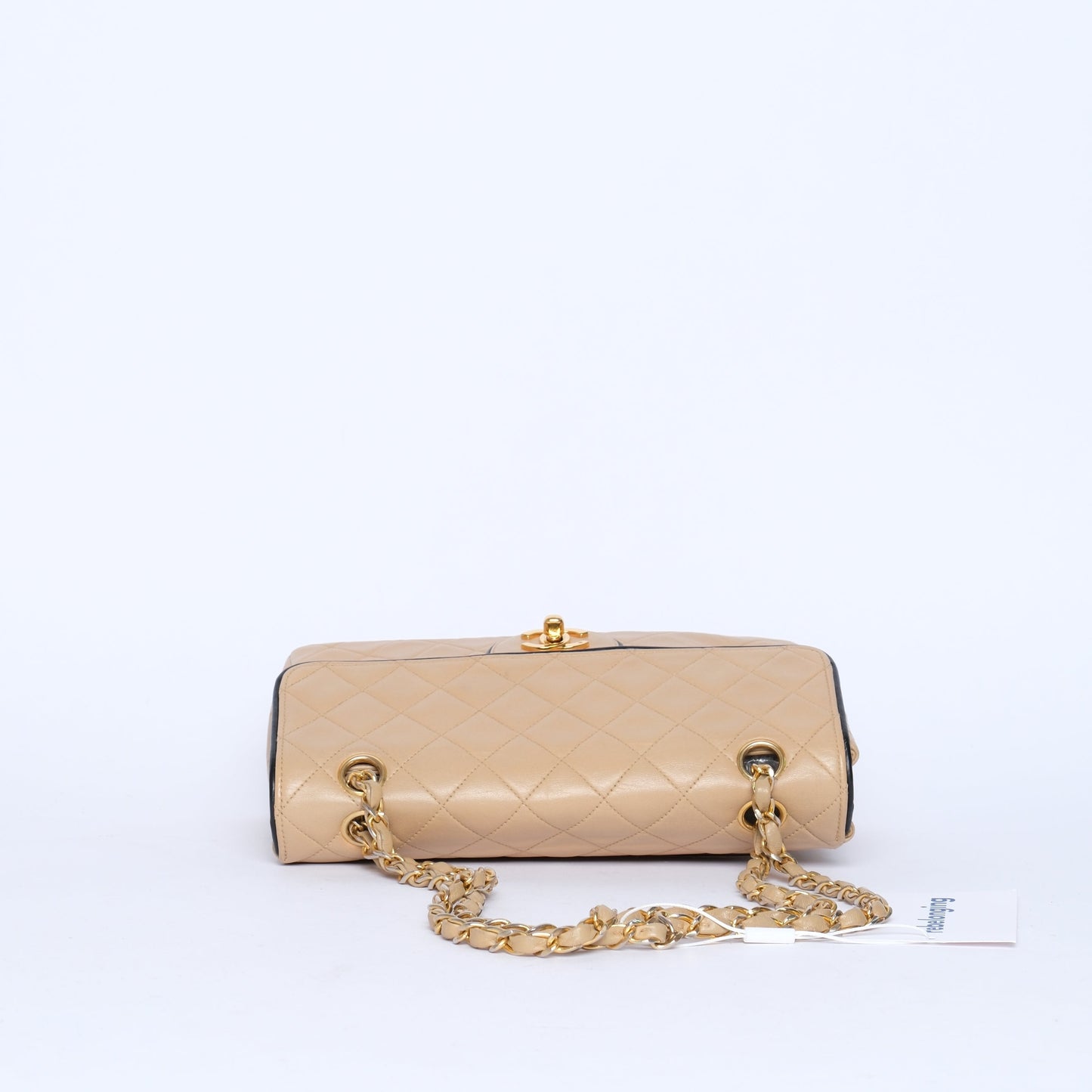 Chanel Beige Quilted Lambskin 24KGP Matelassé Flap