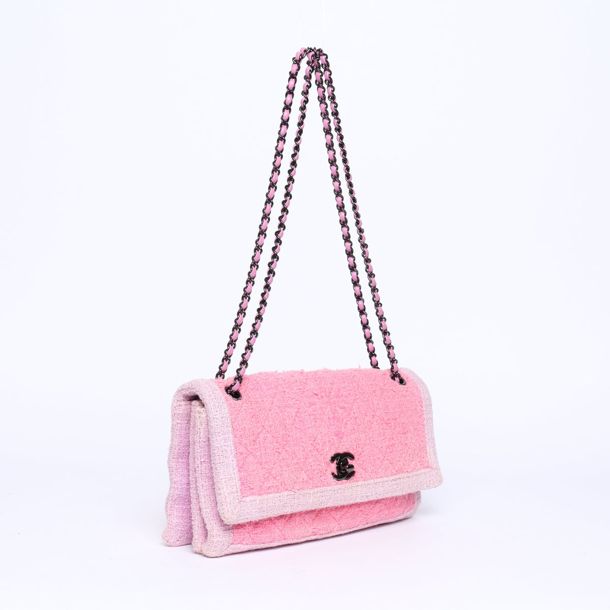 Chanel Pink & Lilac Tweed Quilted Accordion Flap