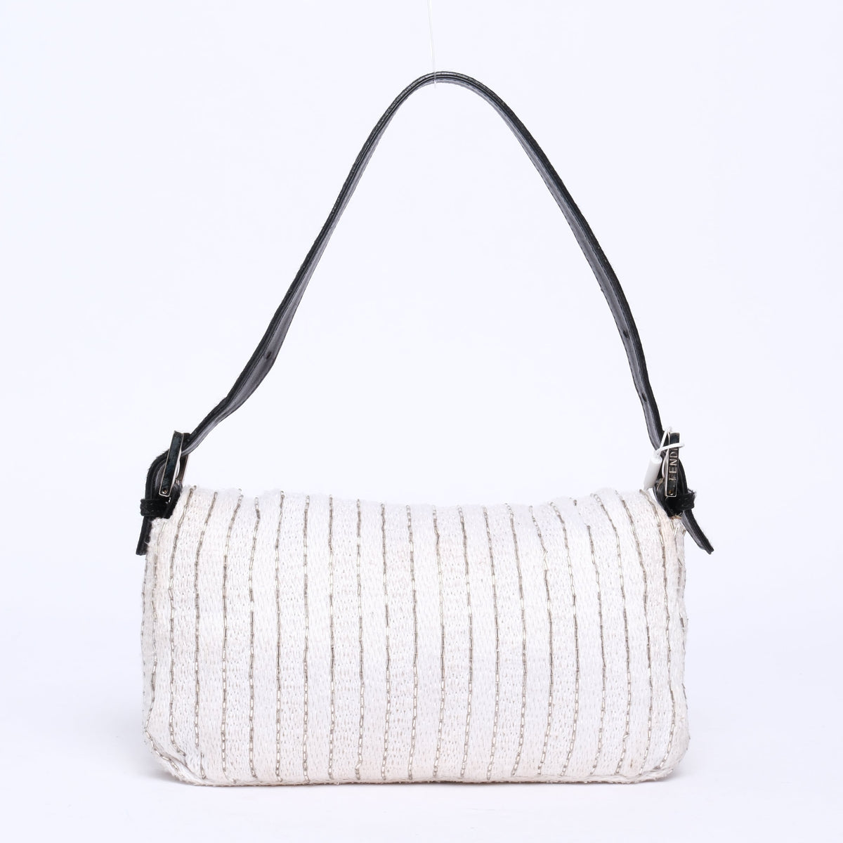 Fendi Ivory Knit Beaded & Ponyhair Baguette Shoulder Bag