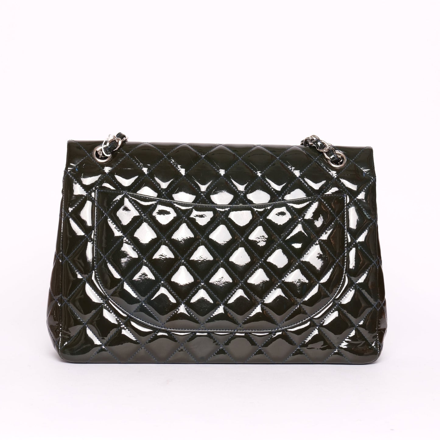 Chanel Patent Leather Dark Green Maxi Double Flap Shoulder Bag
