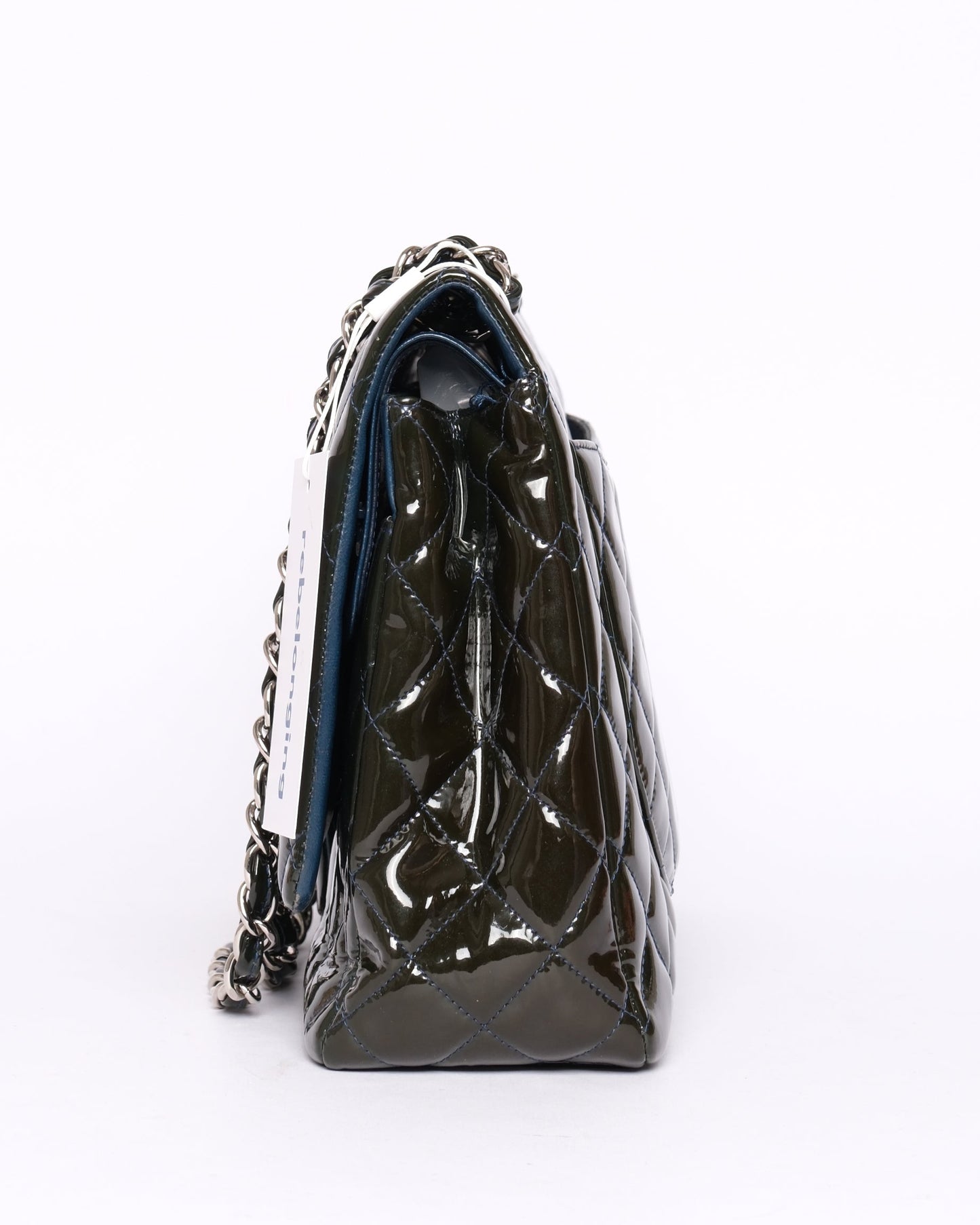 Chanel Patent Leather Dark Green Maxi Double Flap Shoulder Bag