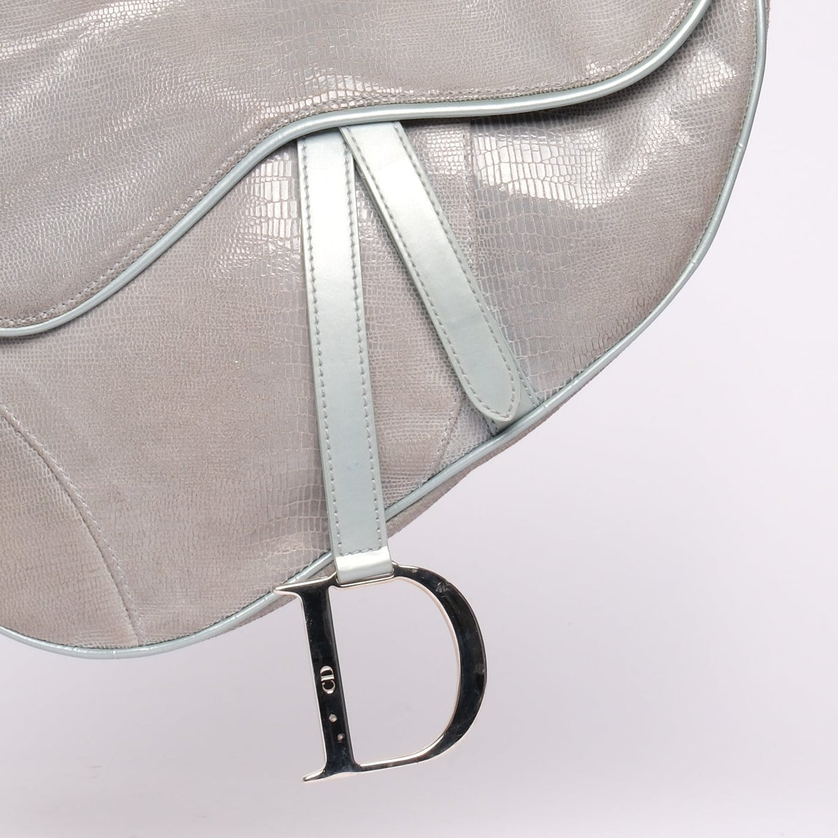 Christian Dior Light Blue Lizard Embossed Saddle Bag