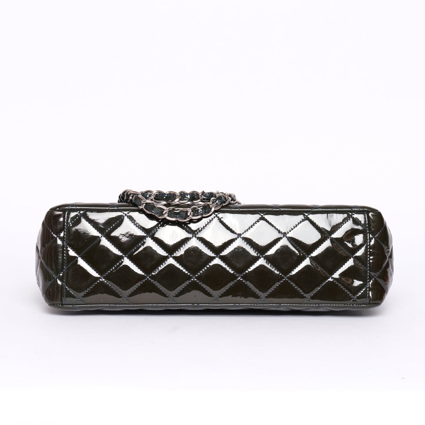 Chanel Patent Leather Dark Green Maxi Double Flap Shoulder Bag