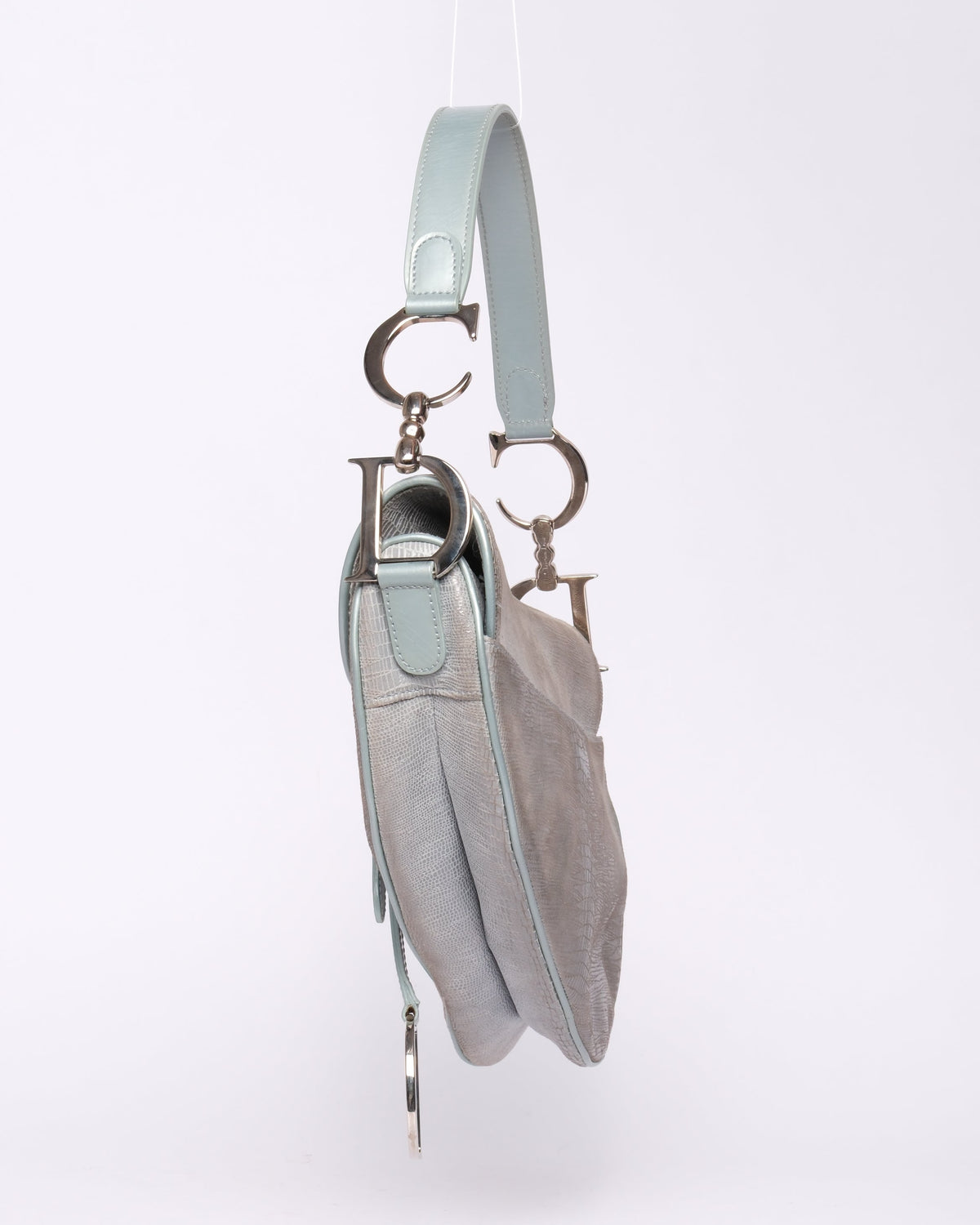 Christian Dior Light Blue Lizard Embossed Saddle Bag