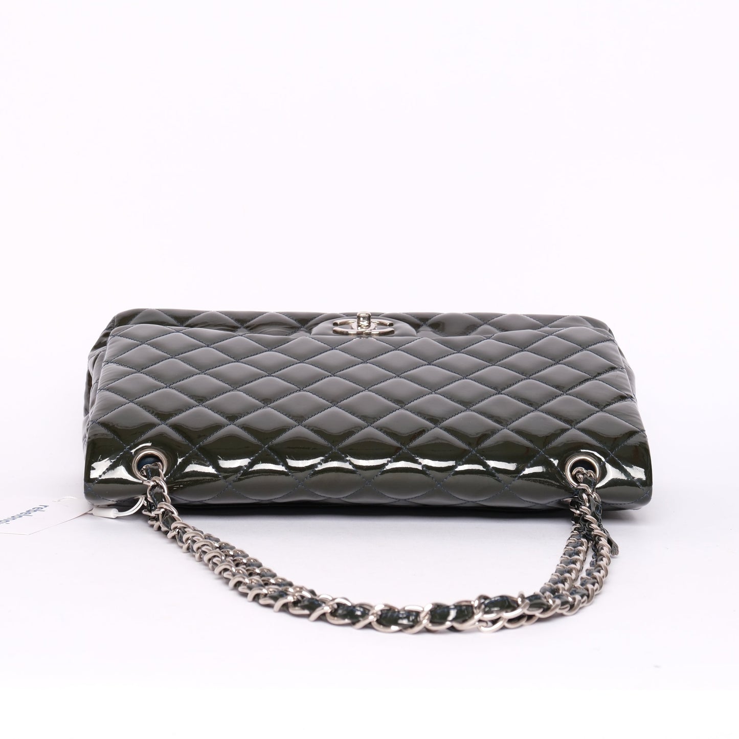 Chanel Patent Leather Dark Green Maxi Double Flap Shoulder Bag