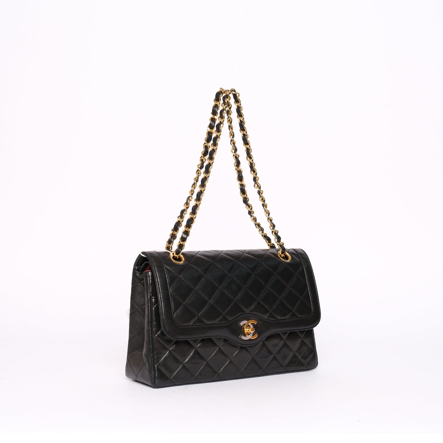 Chanel Black Lambskin Leather Quilted Paris Exclusive Two-Tone Double Flap
