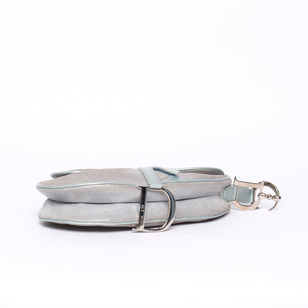 Christian Dior Light Blue Lizard Embossed Saddle Bag