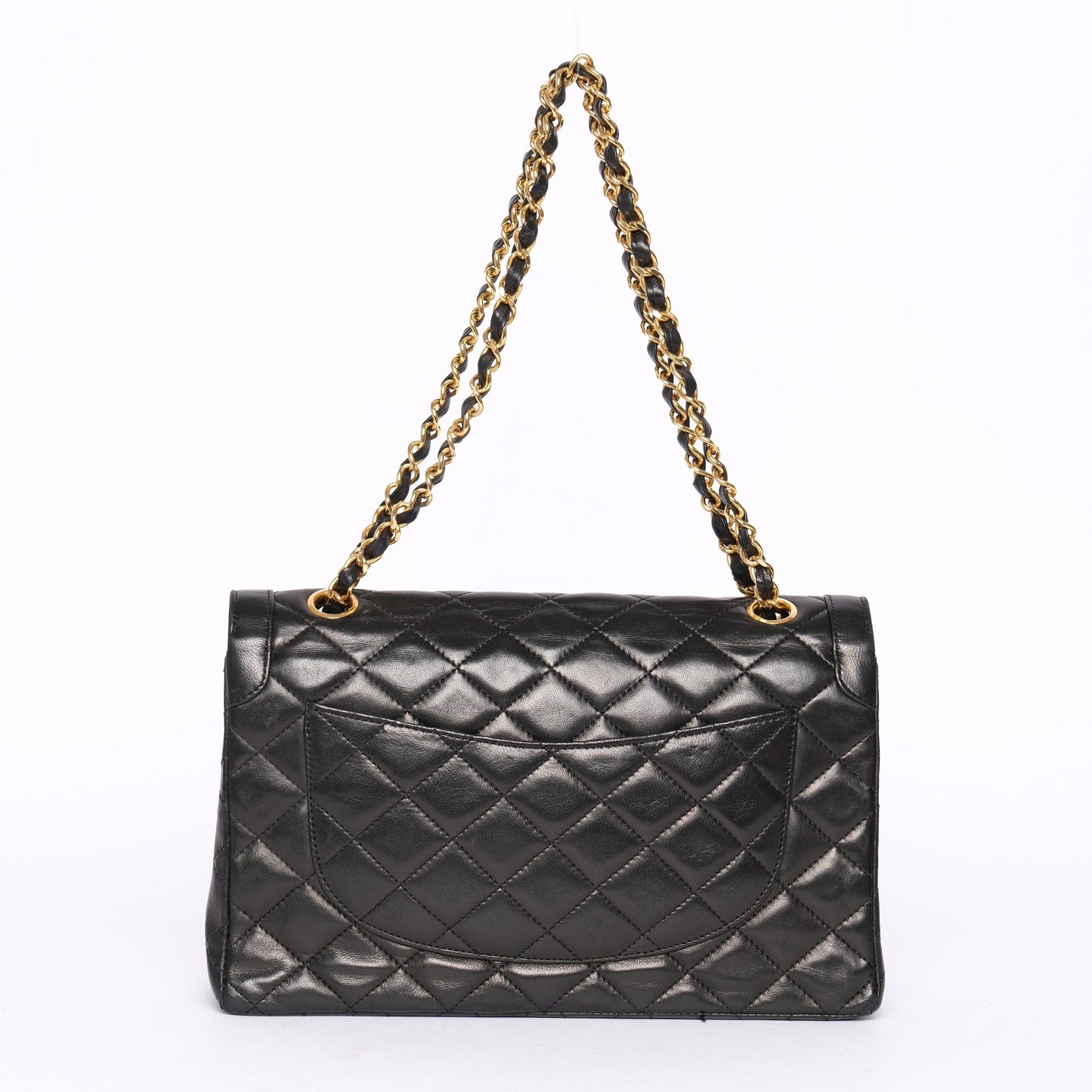 Chanel Black Lambskin Leather Quilted Paris Exclusive Two-Tone Double Flap