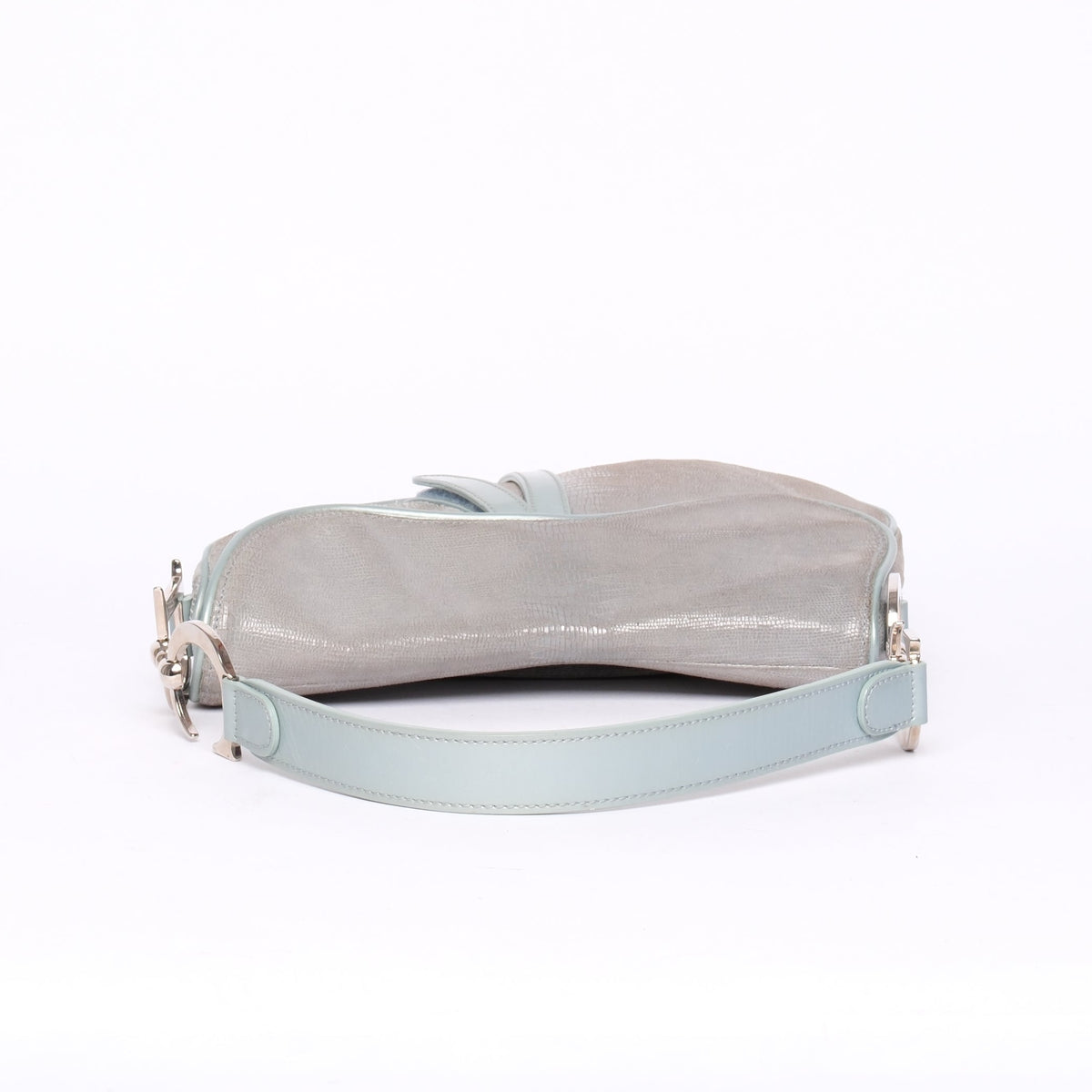 Christian Dior Light Blue Lizard Embossed Saddle Bag