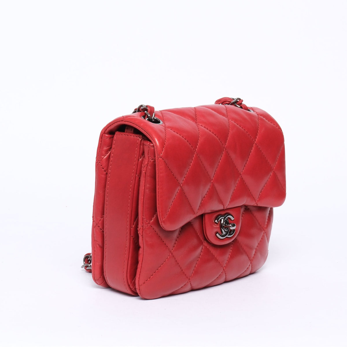 Chanel 2011 Red Lambskin Mini Accordion Flap Bag