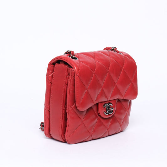Chanel 2011 Red Lambskin Mini Accordion Flap Bag