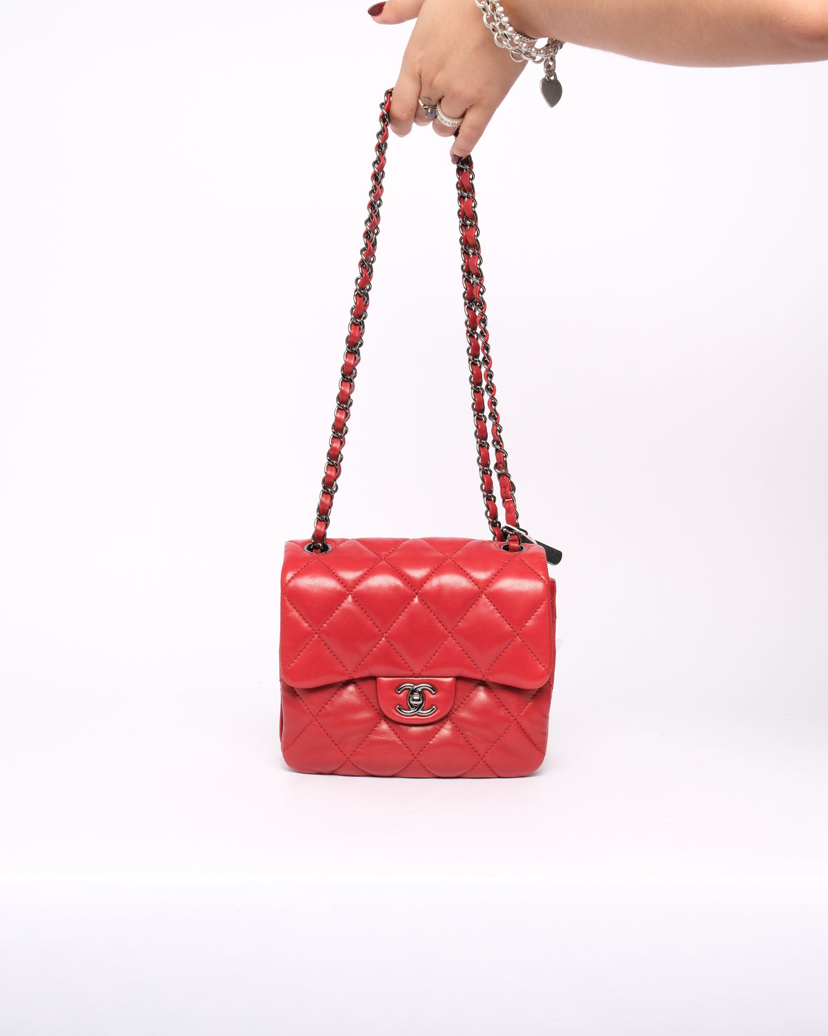 Chanel 2011 Red Lambskin Mini Accordion Flap Bag