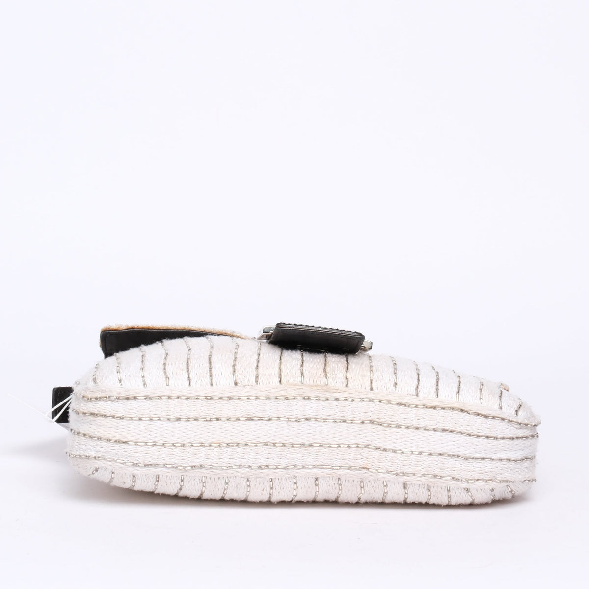 Fendi Ivory Knit Beaded & Ponyhair Baguette Shoulder Bag