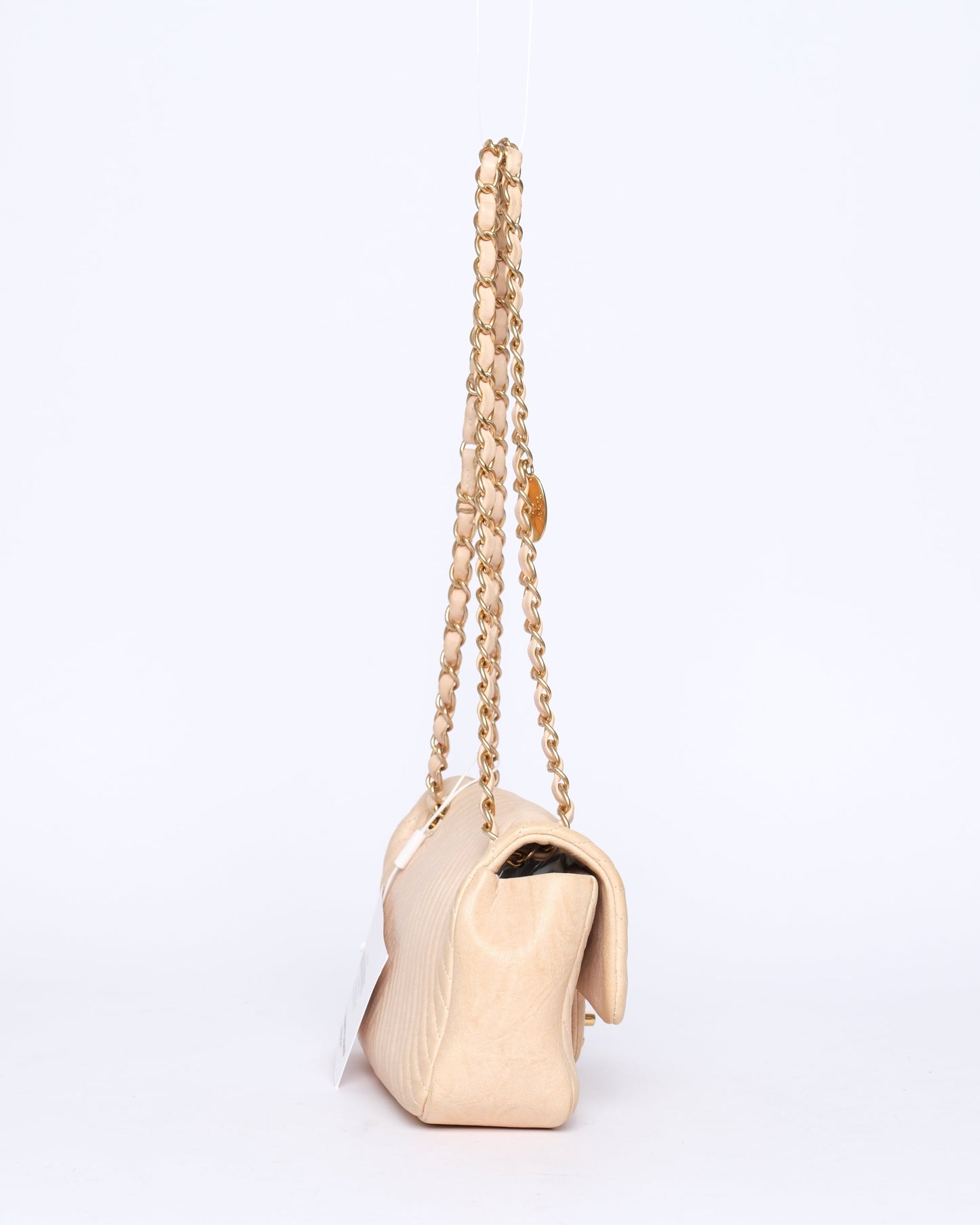 Chanel Beige Lambskin Leather Chevron Quilted Mini Flap