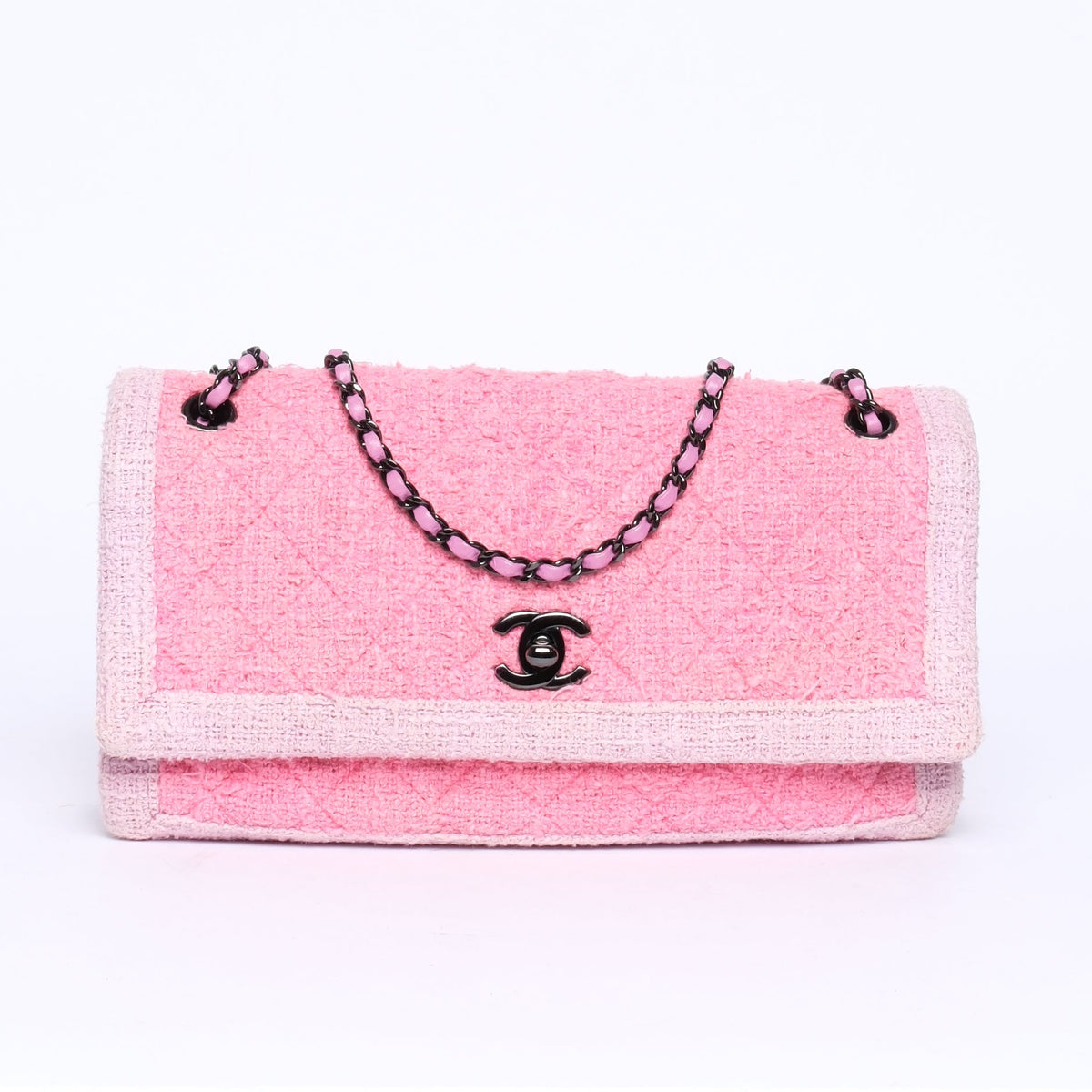 Chanel Pink & Lilac Tweed Quilted Accordion Flap