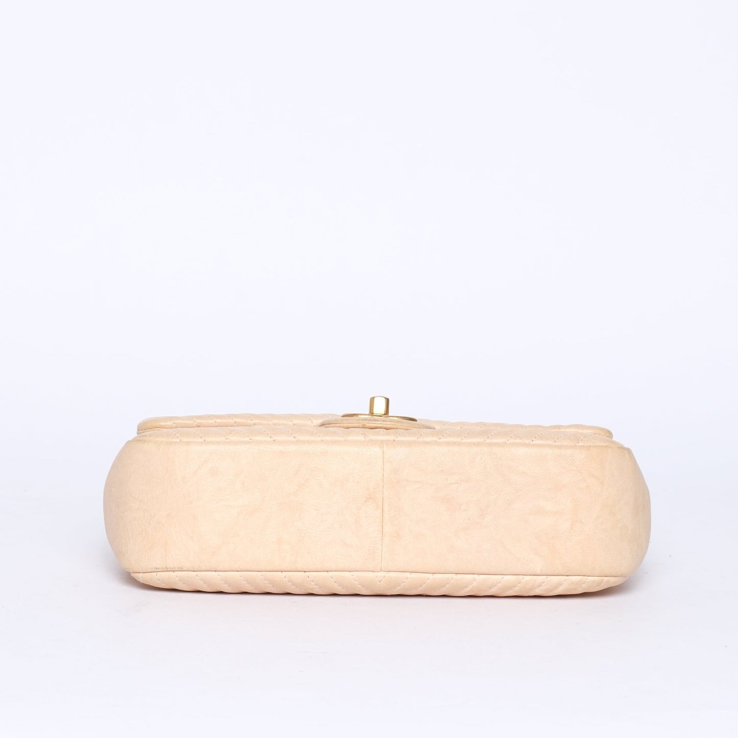 Chanel Beige Lambskin Leather Chevron Quilted Mini Flap