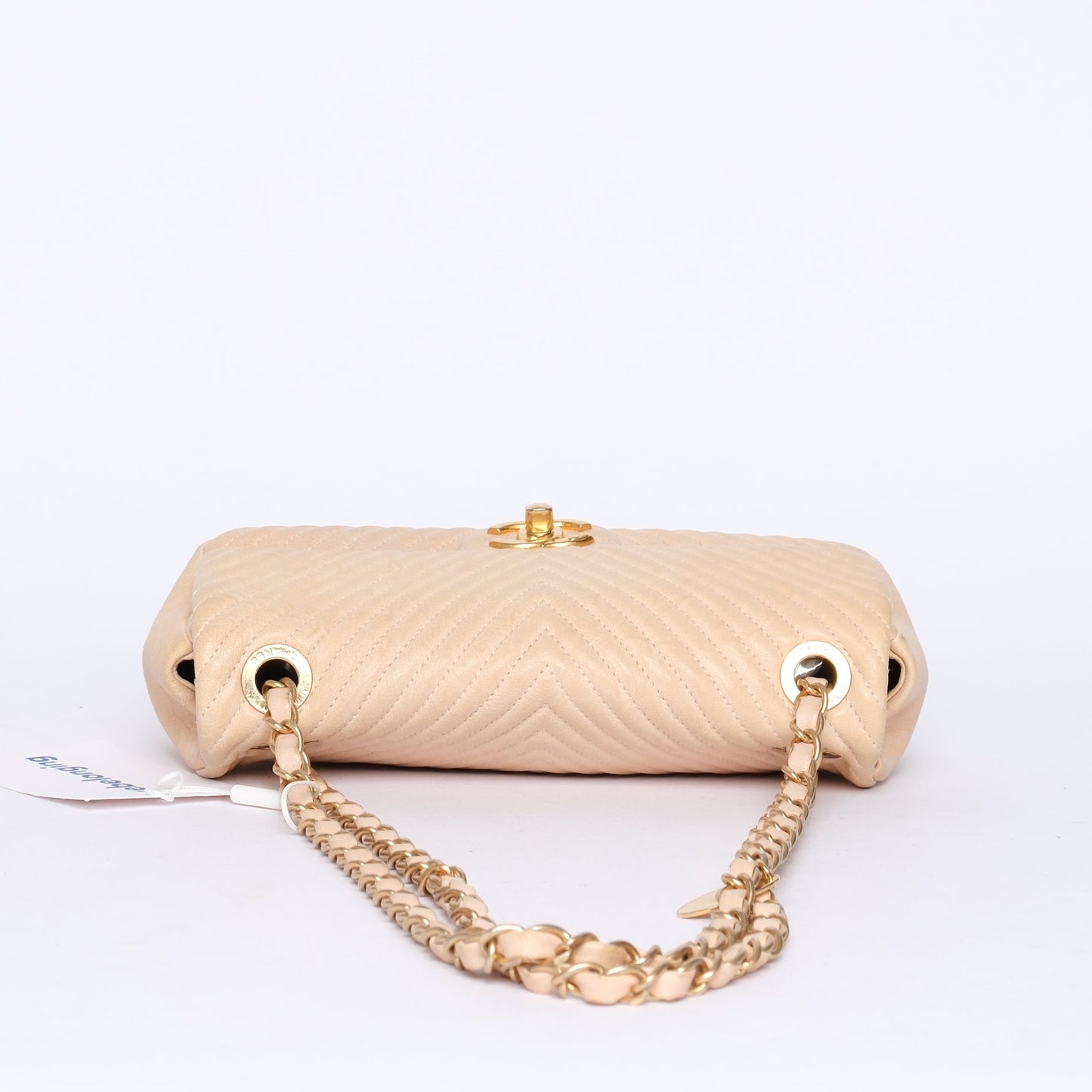 Chanel Beige Lambskin Leather Chevron Quilted Mini Flap