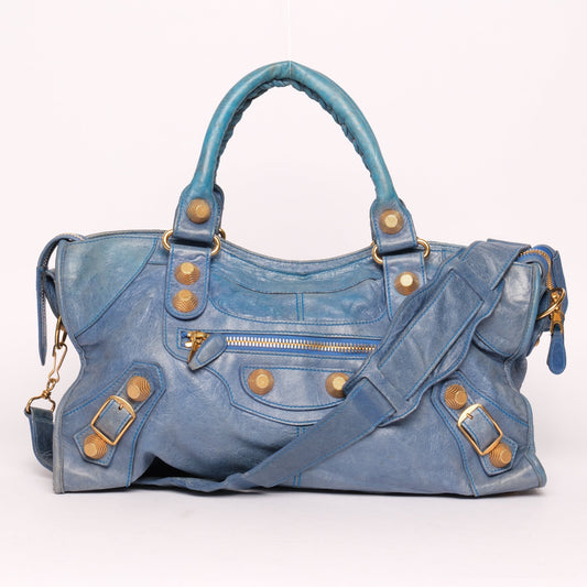 Balenciaga Blue Part Time City Bag w/ Gold Hardware