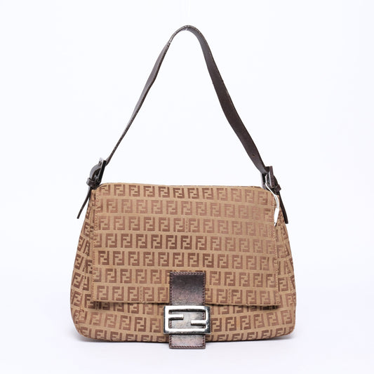 Fendi Brown Canvas Zucchino Monogram Mamma Baguette Shoulder Bag