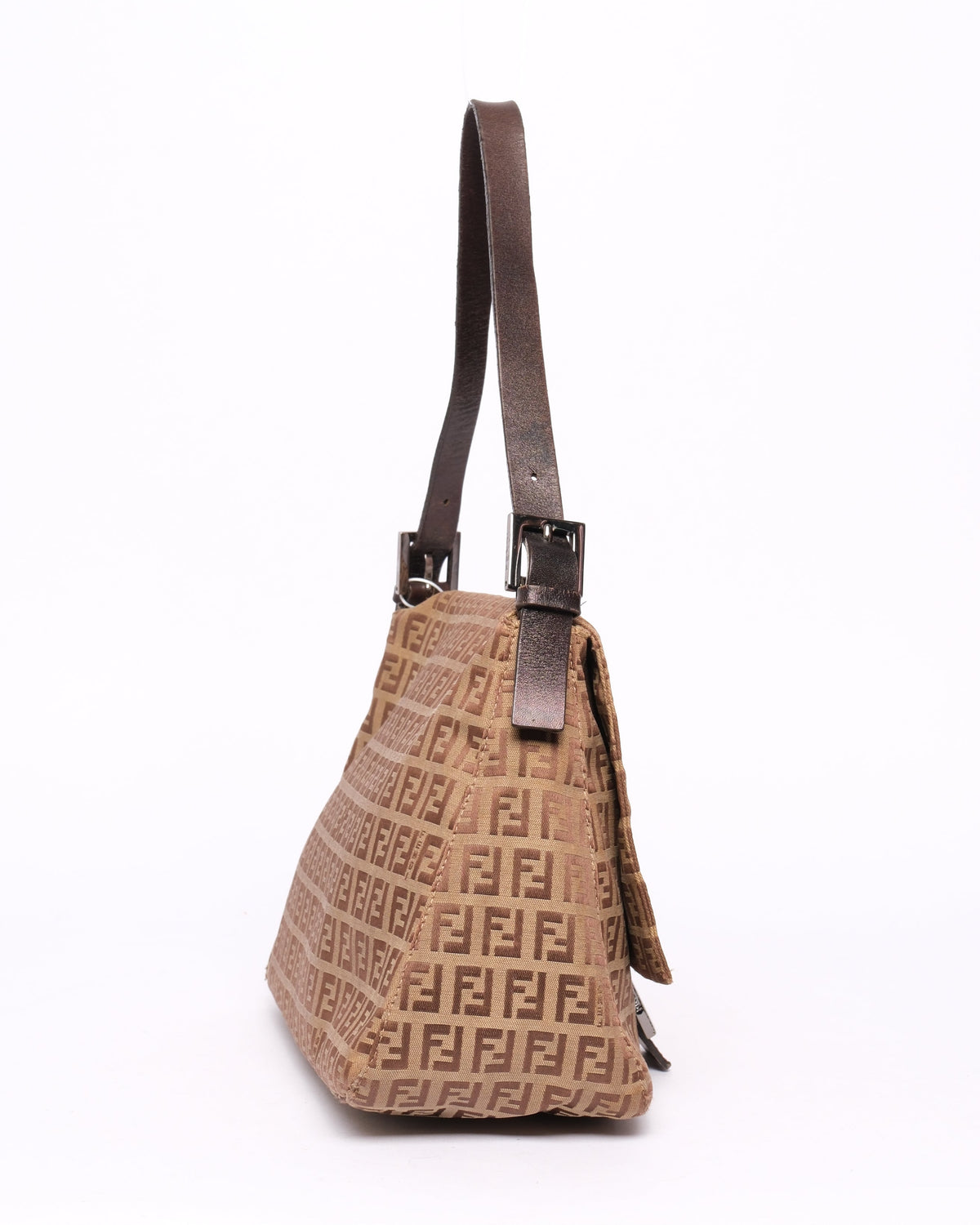 Fendi Brown Canvas Zucchino Monogram Mamma Baguette Shoulder Bag