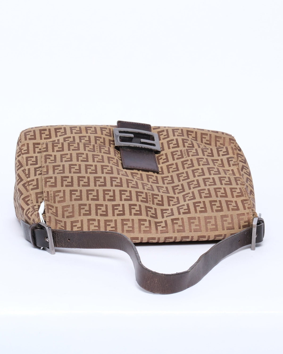 Fendi Brown Canvas Zucchino Monogram Mamma Baguette Shoulder Bag