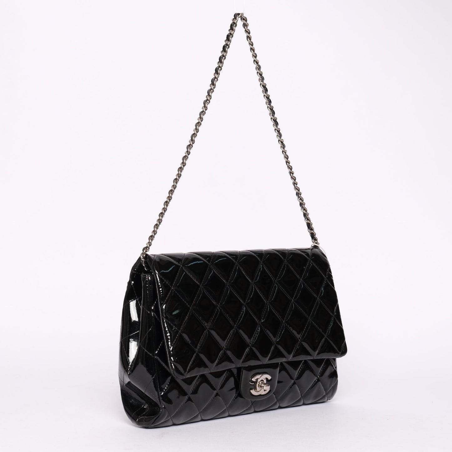 Chanel 2013 Black Patent Leather Shoulder Bag Convertible Clutch