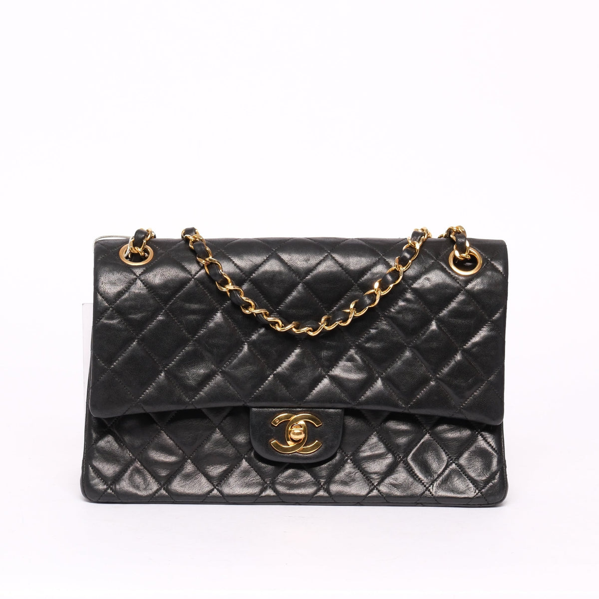Chanel Black Lambskin Leather Quilted Double Flap Chain Shoulder Bag GHW