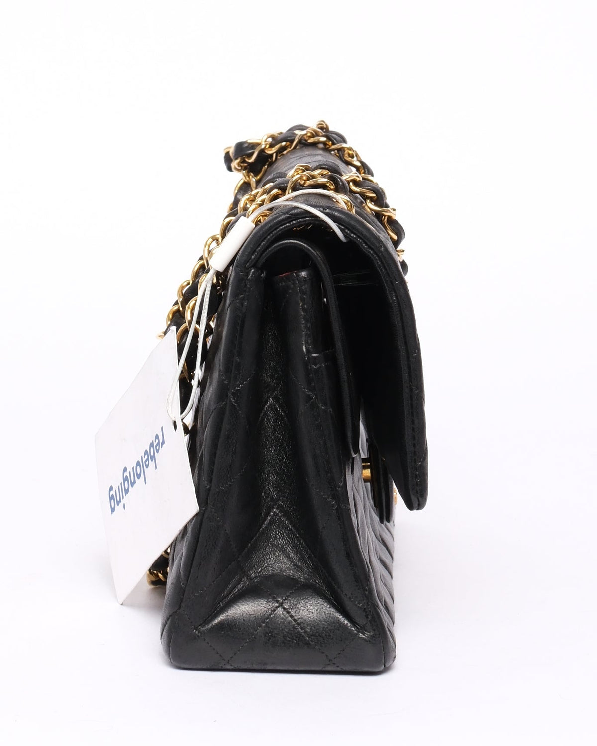 Chanel Black Lambskin Leather Quilted Double Flap Chain Shoulder Bag GHW