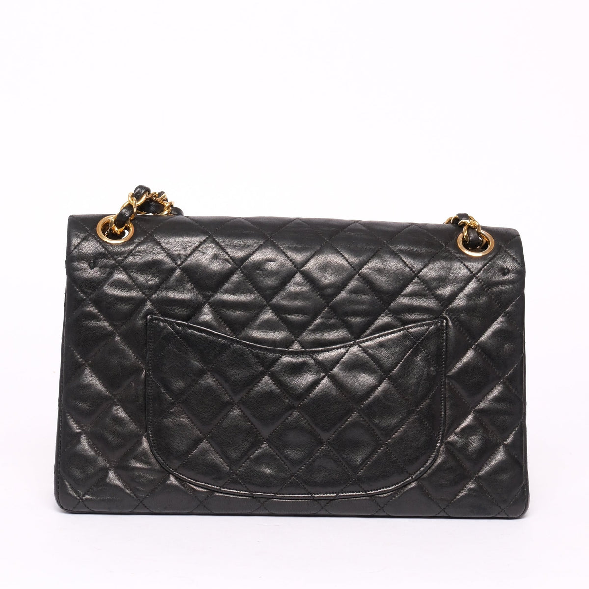 Chanel Black Lambskin Leather Quilted Double Flap Chain Shoulder Bag GHW