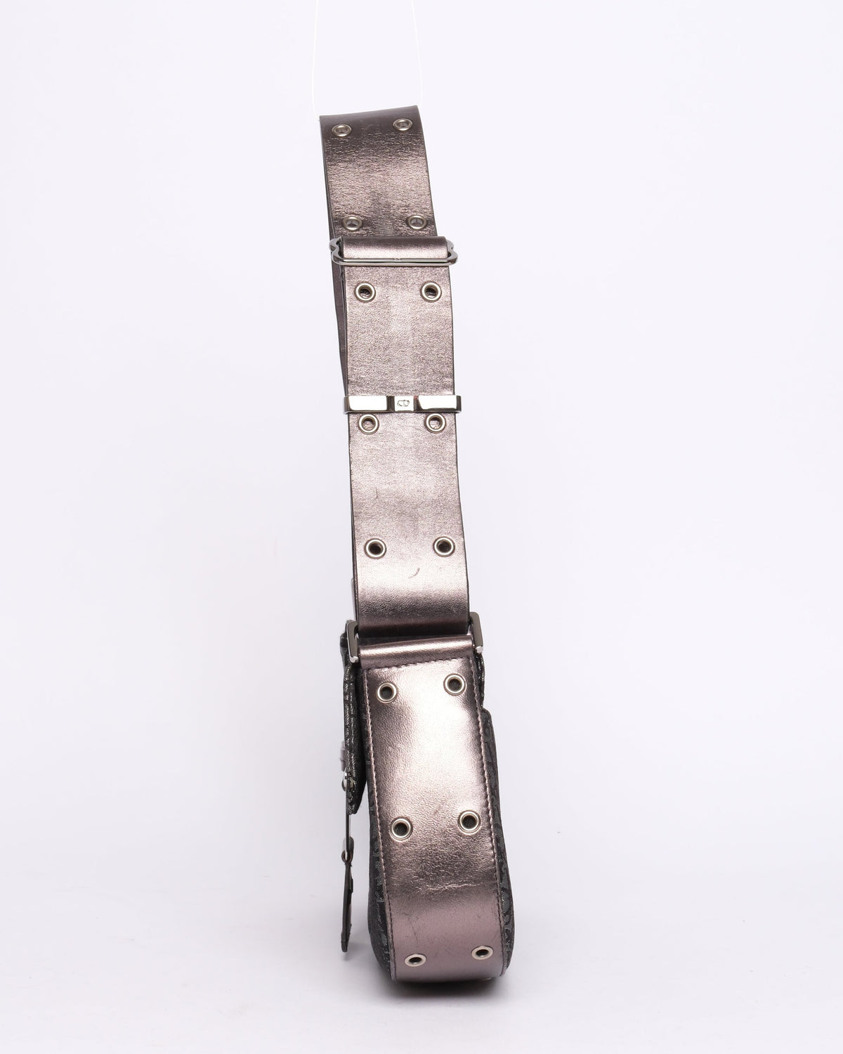 Christian Dior Metallic Gray Black Canvas & Leather Trotter Monogram Columbus Shoulder Bag