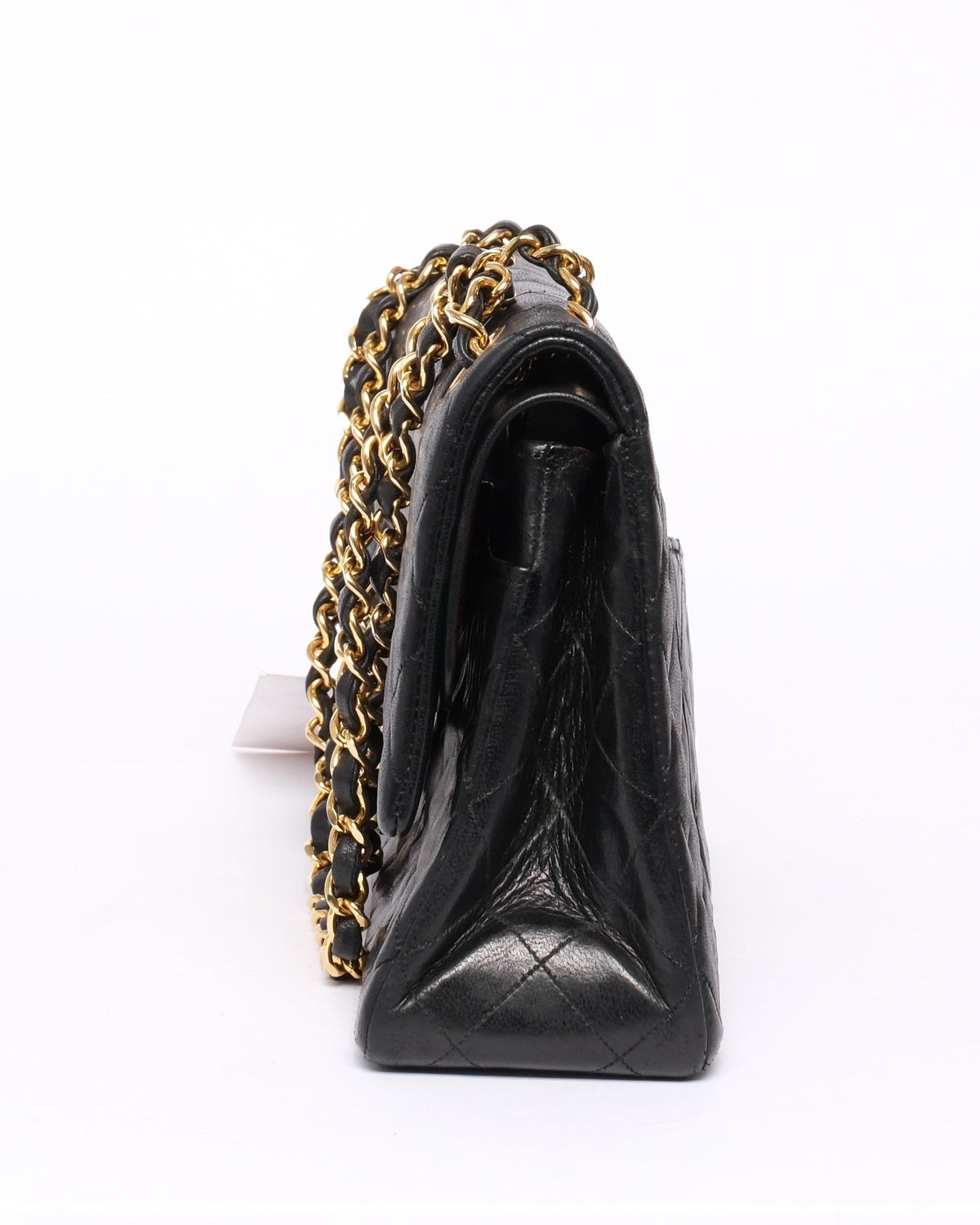 Chanel Black Lambskin Leather Quilted Double Flap Chain Shoulder Bag GHW