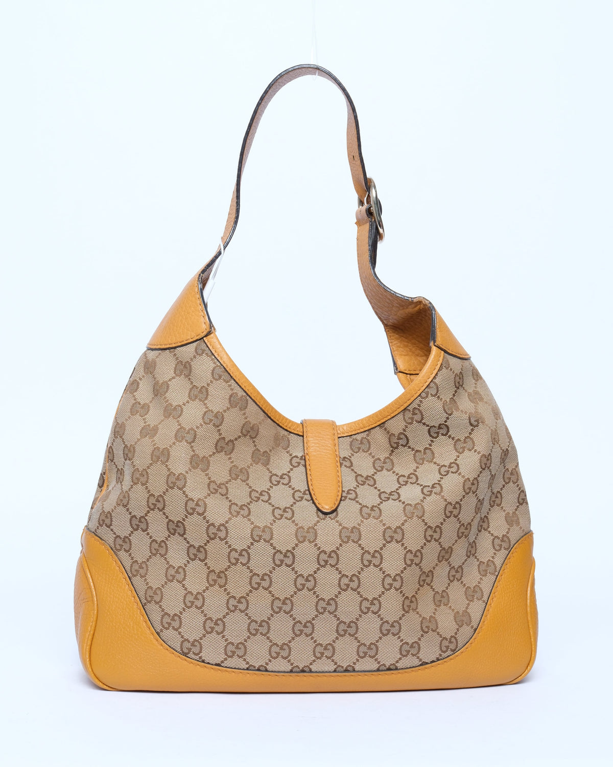 Gucci Beige & Yellow Canvas Leather Monogram Jackie Shoulder Bag